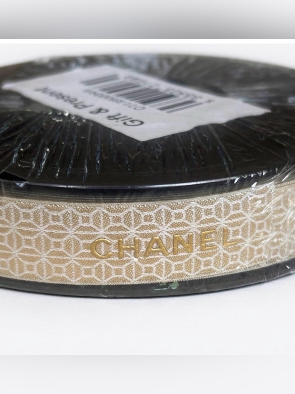 CHANEL Ivory Gold Logo Ribbon Full Roll 25M Rare Gift Wrap Sealed